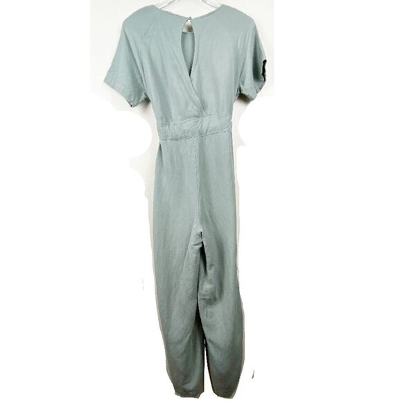 LE LIS | Sage Green Short Sleeve Jumpsuit Drawstring Waist Wide Leg Small - Picture 3 of 11